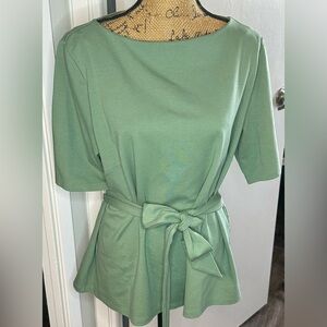 Ann Taylor Sage Green Short Sleeve Top with Tie